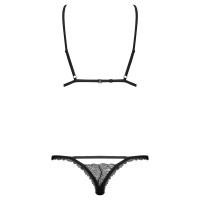 Черный кружевной комплект с обнаженной грудью и трусиками-стрингами Romanesa L/XL