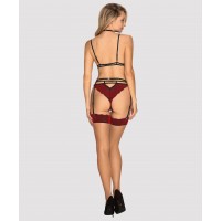 Бежевые чулки с красной кружевной резинкой L/XL