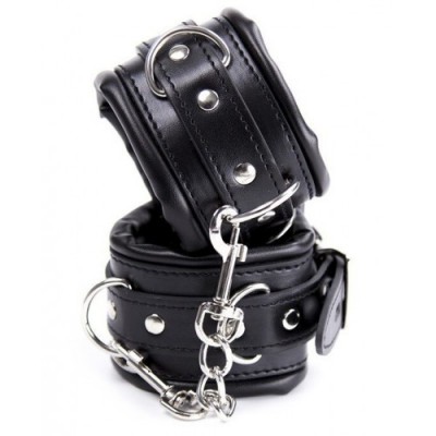 Черные БДСМ наручники с цепью