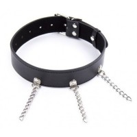 Черный БДСМ ошейник декорированный металлическими цепочками Черный БДСМ ошейник декорированный металлическими цепочками