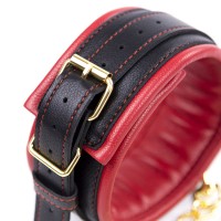 Черно-красный ошейник с поводком на золотой цепи