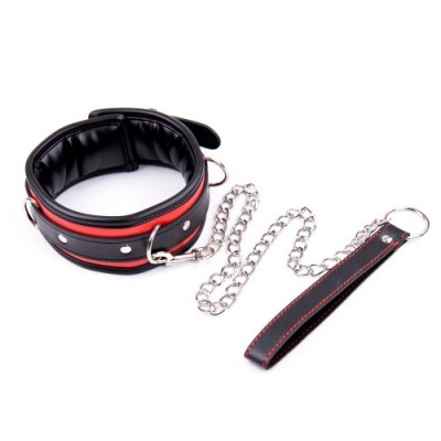 Мягкий ошейник с поводком красно-черный Мягкий ошейник с поводком красно-черный