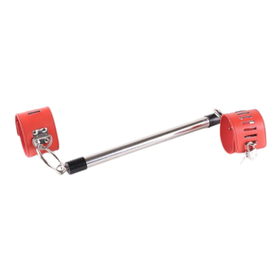 Короткая бондажная распорка с красными наручниками Короткая бондажная распорка с красными наручниками