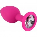 Розовая силиконовая пробка с прозрачным кристаллом S