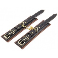 Черно-коричневые наручники из натуральной кожи Черно-коричневые наручники из натуральной кожи