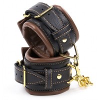 Черно-коричневые наручники из натуральной кожи Черно-коричневые наручники из натуральной кожи