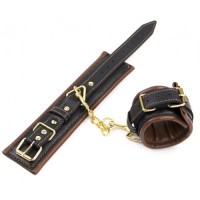 Черно-коричневые наручники из натуральной кожи Черно-коричневые наручники из натуральной кожи