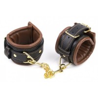 Черно-коричневые наручники из натуральной кожи Черно-коричневые наручники из натуральной кожи