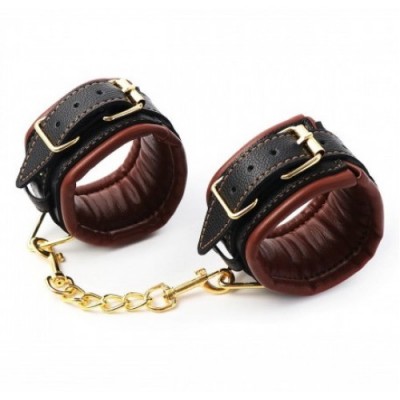Черно-коричневые наручники из натуральной кожи Черно-коричневые наручники из натуральной кожи