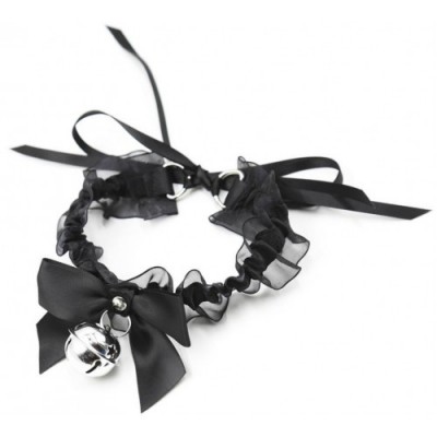 Эротический чокер с черными атласными лентами и бубенчиком Эротический чокер с черными атласными лентами и бубенчиком