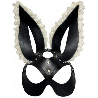 Маска зайца из натуральной кожи с белым кружевом Маска зайца из натуральной кожи с белым кружевом