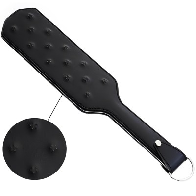 Черный БДСМ пэдл с металлическими шипами 39 см