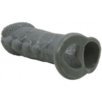 Насадка на пенис со стимулирующим рельефом Realistic Penis Sleeve + 3 см серая