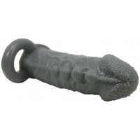 Насадка на пенис со стимулирующим рельефом Realistic Penis Sleeve + 3 см серая