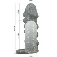 Насадка на пенис со стимулирующим рельефом Realistic Penis Sleeve + 3 см серая