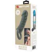 Насадка на пенис со стимулирующим рельефом Realistic Penis Sleeve + 3 см серая