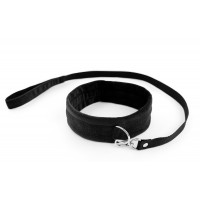 Широкий тканевый ошейник с поводком My rules черный