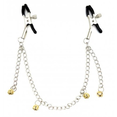 Зажимы для сосков на цепи с желтыми бубенчиками
