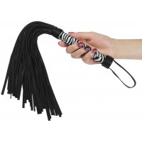 Компактная черно-белая плеть с тигровым принтом на рукояти 39 см Компактная черно-белая плеть с тигровым принтом на рукояти 39 см