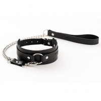 Широкий кожаный ошейник с поводком Lady's Arsenal черный