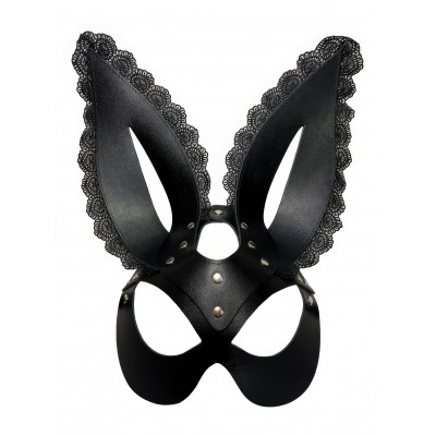Маска зайца из натуральной черной кожи с кружевом