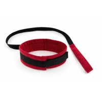 Широкий тканевый ошейник с поводком My rules красно-черный