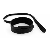 Широкий тканевый ошейник с поводком My rules черный