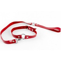 Элегантный чокер с поводком из натуральной кожи красного цвета Элегантный чокер с поводком из натуральной кожи красного цвета