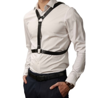 Кожаная двусторонняя БДСМ сбруя для мужчин