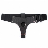 Кожаные черные трусики для страпона