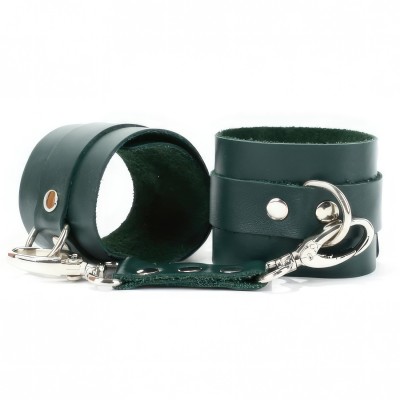 Изумрудные наручники из натуральной кожи