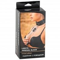 Широкий кожаный ошейник с поводком Lady's Arsenal черный