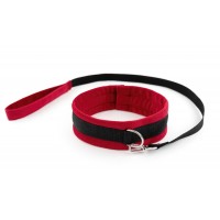 Широкий тканевый ошейник с поводком My rules красно-черный