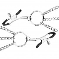 Зажимы для сосков серебристые с кольцами и цепями Зажимы для сосков серебристые с кольцами и цепями