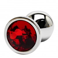 Металлическая анальная пробка с красным камушком S Металлическая анальная пробка с красным камушком S