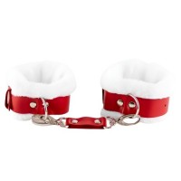 Поножи кожаные с нежным мехом бело-красные