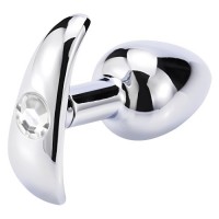 Металлическая анальная втулка со съемным черным хвостиком и пробкой с прозрачным кристаллом