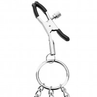 Зажимы для сосков серебристые с кольцами и цепями Зажимы для сосков серебристые с кольцами и цепями