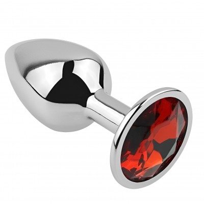 Металлическая анальная пробка с красным камушком S Металлическая анальная пробка с красным камушком S