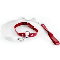 Элегантный чокер с поводком из натуральной кожи бело-красного цвета Элегантный чокер с поводком из натуральной кожи бело-красного цвета