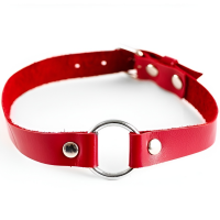 Элегантный чокер с поводком из натуральной кожи бело-красного цвета Элегантный чокер с поводком из натуральной кожи бело-красного цвета