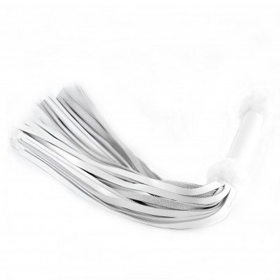 Плеть из натуральной кожи белого цвета с меховым декором 50 см