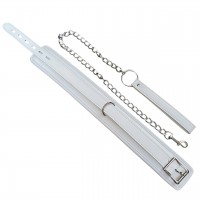 Мягкий белый ошейник с металлическим поводком