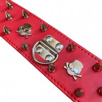 Широкий красный ошейник с шипами и поводком