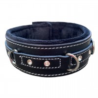 Кожаный черный ошейник со стразами и поводком Кожаный черный ошейник со стразами и поводком