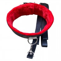 Черный ошейник с красным мехом и поводком Черный ошейник с красным мехом и поводком