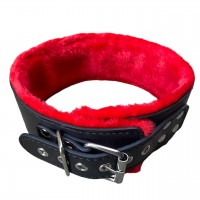 Черный ошейник с красным мехом и поводком Черный ошейник с красным мехом и поводком