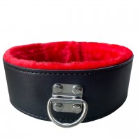 Черный ошейник с красным мехом и поводком Черный ошейник с красным мехом и поводком