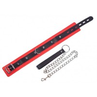 Черно-красный БДСМ ошейник с поводком