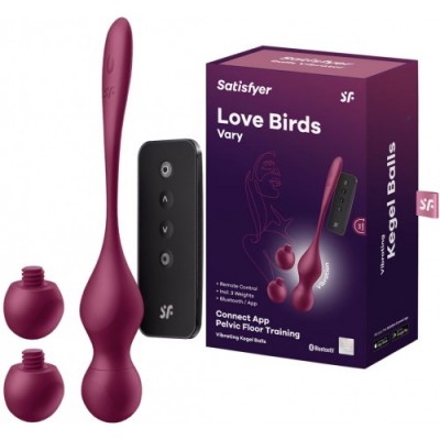 Вагинальные смарт-шарики с вибрацией и сменными утяжелителями Satisfyer Love Birds Vary бордовый